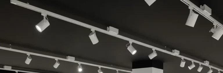 White track rail run along a retail ceiling